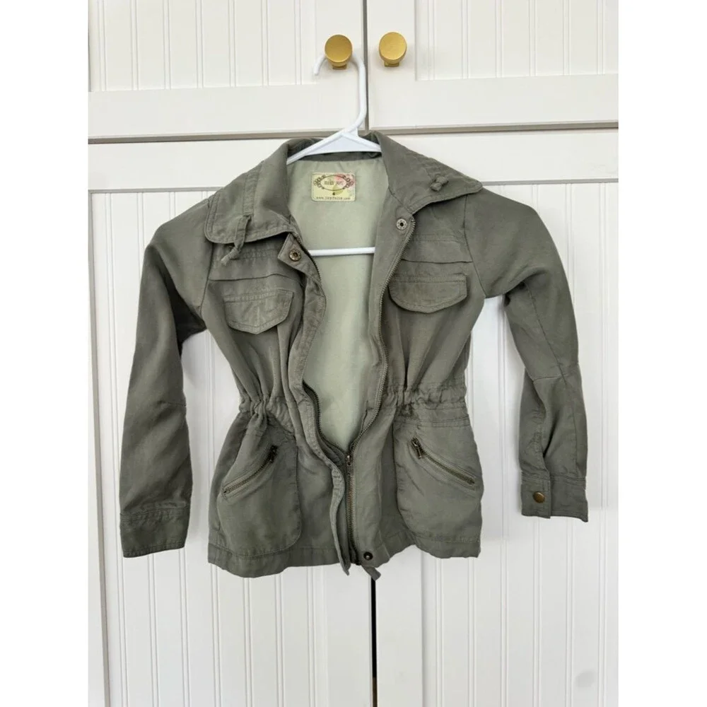Kids Mia Joy Olive Green Drawstring Utility Jacket - Size 4T